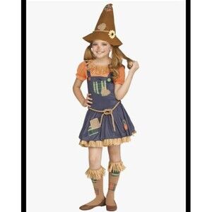 Fun World Sweet Scarecrow Costume-Medium-Hat-Knee Socks-Petticoat-Straw Trim